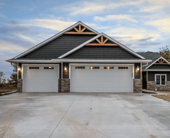 A house with a garage door