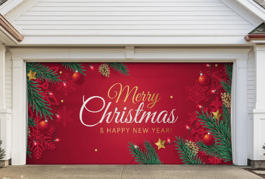 Christmas-themed garage door cover
