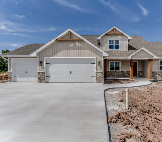 A house with a garage door